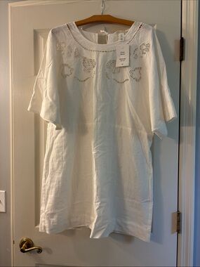 H&M White Linen-Blend Embroidered Tunic NWT